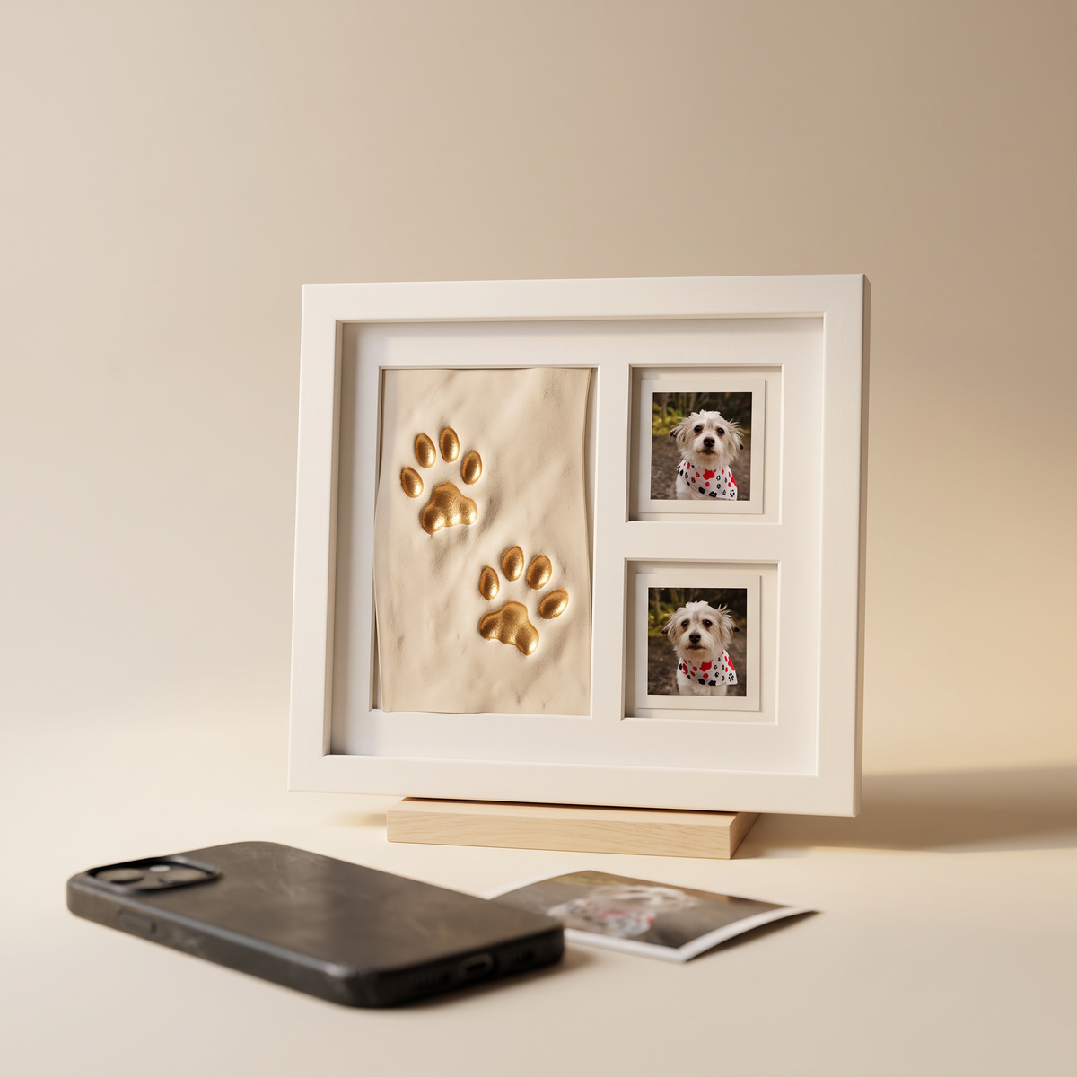 Cuadro con la huella y las fotos de la mascota