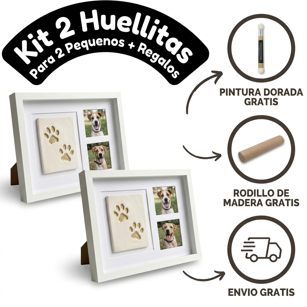 Cuadro recuerdo de mascota con huella dorada y marco