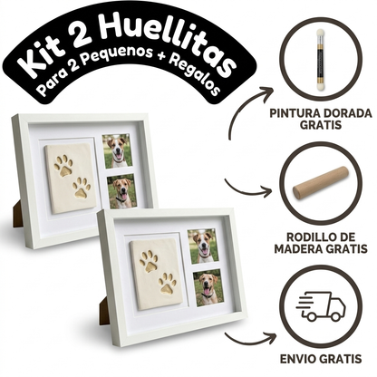 Cuadro recuerdo de mascota con huella dorada y marco